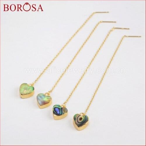 BOROSA Gold Color Abalone Shell Heart Threader Earrings,Druzy Dangle Earrings Drop Earring Jewelry Earrings for Women G1246