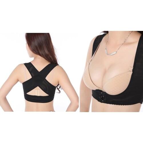 Ladies Women Adjustable Shoulder Back Posture Corrector Chest Brace Support Belt-Black