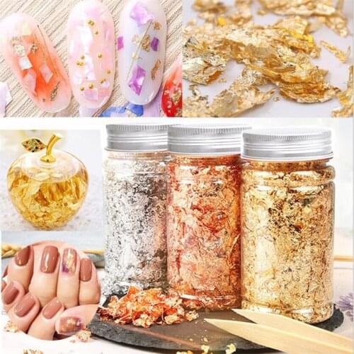 1 Box 3g Gold Glitter Flakes Irregular Aluminum Foil Sequins For Nails Chrome Powder Winter Manicure Nail Art Decorations Decal