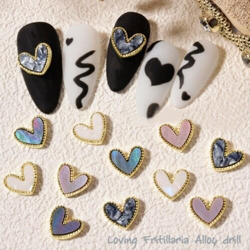 10pcs/lot Luxury 3D Fritillaria Shell Love Heart Alloy Nail Art Metal Manicure Nails Accessories DIY Nail Decorations Charms