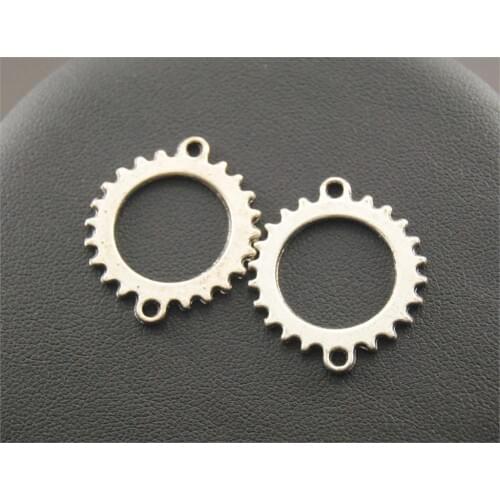 10 Pcs Silver Color Round Filigree Gear Charms 24x28mm Jewelry Making DIY Handmade Craft A69