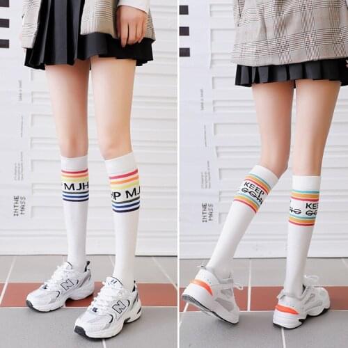 2021 Striped Letter Socks Womens Cotton Korean Autumn and Winter Jk Socks Jacquard Breathable Long Tube Calf Socks Ladies 2 3