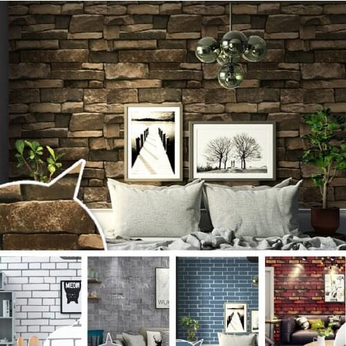 3D Brick Wallpaper PVC retro Self Adhesive Stone Brick Wall paper Waterproof Decorative Wall Sticker for Living Room Bedroom