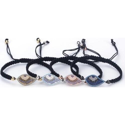 DANKAISHI Charms Bracelets Pave CZ Evil Eye Adjusted Hand-woven Bracelet For Women Holiday Gifts Facebook Instagram