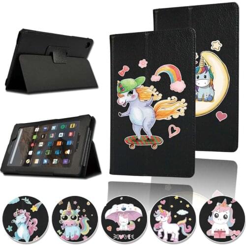 Tablet Stand Case for Amazon Fire 7/Amazon HD 8/Amazon HD 10 Ultra-thin Leather Unisex Tablet Flip Cover+free Stylus