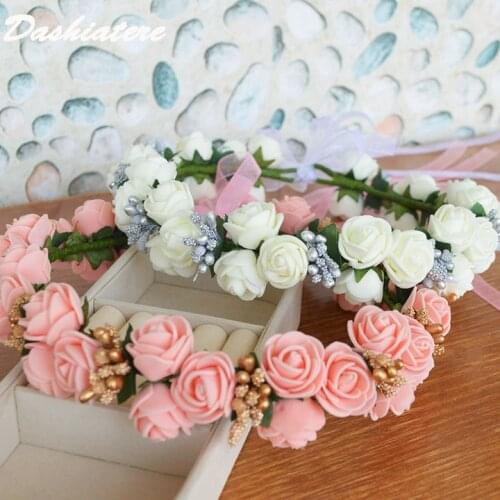 Wedding Flower Girl Crowns Tiaras PE Foam Rose Floral Hair Bands Graduation Ceremony Decorations Children Bridesmaid Headwear