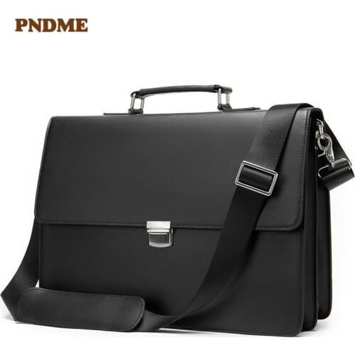 Business genuine leather mens handbag briefcase casual first layer cowhide lawyer lock anti-theft laptop shoulder messenger bag
