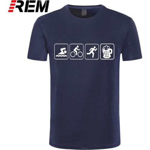 REM Triathlon Swim Bike Run and Beer Funny T-Shirts Print Summer T-shirt Men Cotton Short Sleeve Mens T-shirs New Tshirt Tops