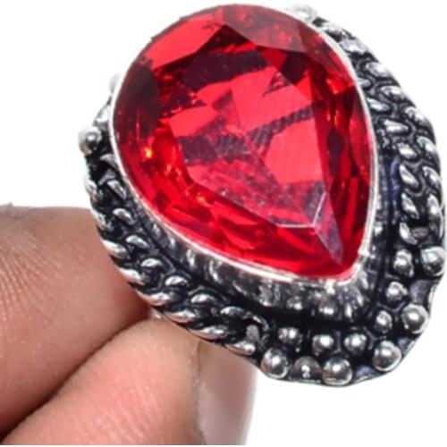 Garnets Ring Silver Overlay over Copper, USA Size 7.25, R5288