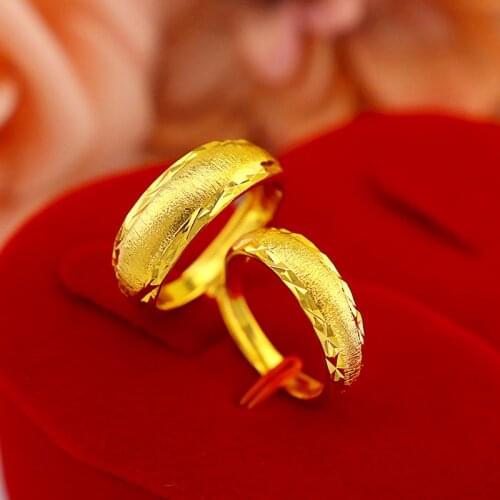 KOREAN FASHION MEN AND WOMENS RING FOR WEDDING ENGAGEMENT JEWELRY YELLOW GOLD DRAWING COUPLE RINGS 14K GOLD JEWELRY GIFTS