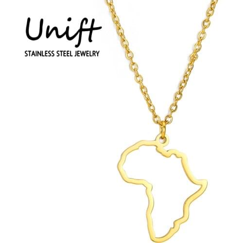 Unift Exquisite Map of Africa Pendant Necklace for Women Men Stainless Steel Choker Necklace Simple Jewelry Gold Color Gifts