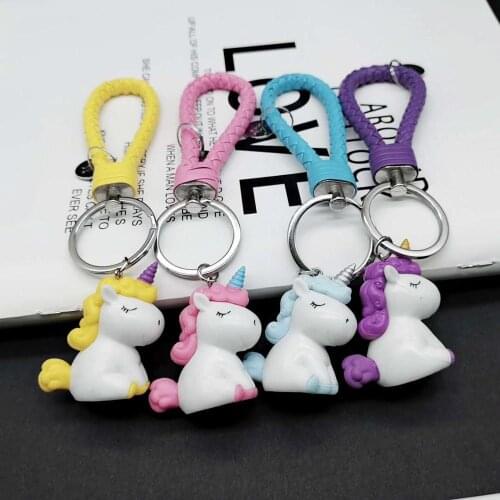 Creative Web Celeb Colorful unicorn keychain toy pendant Mysterious pony design Leather rope+PVC Suit Mobile phone bag car adorn