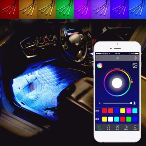 4 Strips RGB Multicolor LED Car Interior Floor Light APP/Remote Control Lamp 2019