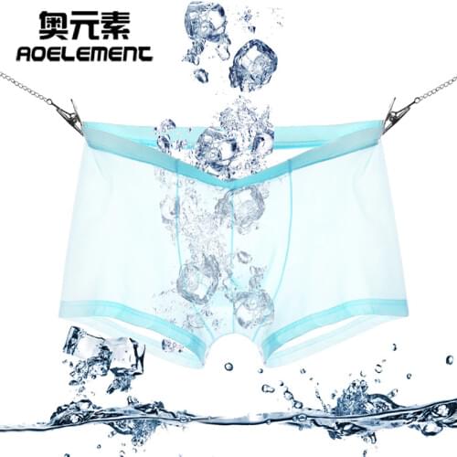 Youth summer mens ice silk underwear one-piece boxer shorts breathable thin sexy transparent bottom pants