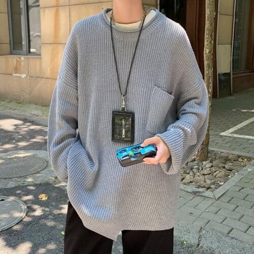 2021 Winter Mens Loose Long Sleeve Wool Sweaters Clothes Grey/blue/black Coats Homme Cashmere Pullover In Warm Knitting M-3XL