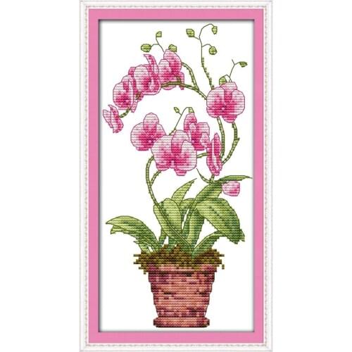 Pink butterfly orchid cross stitch kit 14ct 11ct count print x stitching embroidery DIY handmade needlework plus