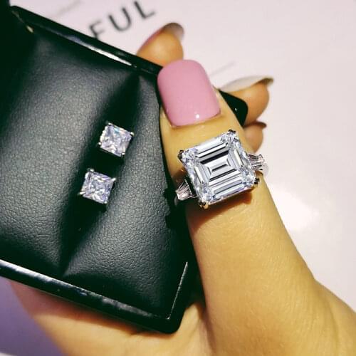 925 Sterling Silver Jewelry set halo Engagement ring round stud earring for Wedding Valentines Day gift Valentines Day J4910