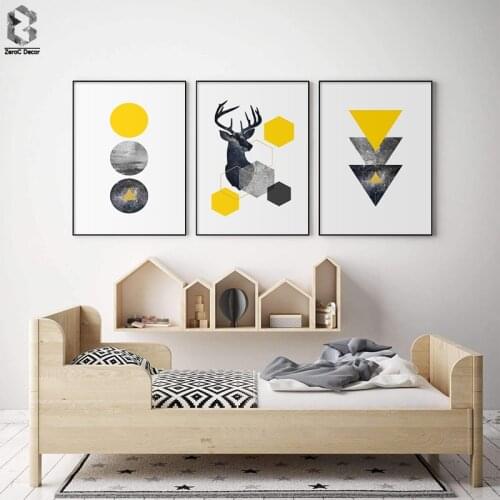 Nordic Wall Art Geometric Marble Posters and Prints Canvas Painting Deer Christmas Decor Starry Sky Wall Picture for Living Room