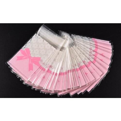 New 100pcs Pink Christmas Gift Packaging Bag Transparent Blossoms flower Party Wedding Candy Bag Cookie Biscuits Cake Baking Bag