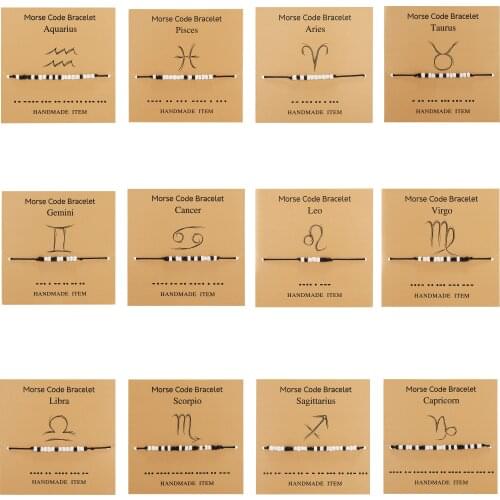 New Charm Morse Code Beaded 12 Constellation Bracelet Handmade Braided Adjustable Black Rope Bracelet Friendship Birthday Gift