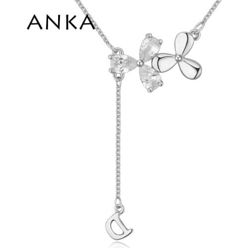 ANKA classics D letters shape pendant flower zircon necklace gold color pave zircon for girl women luxury jewelry gift #26087