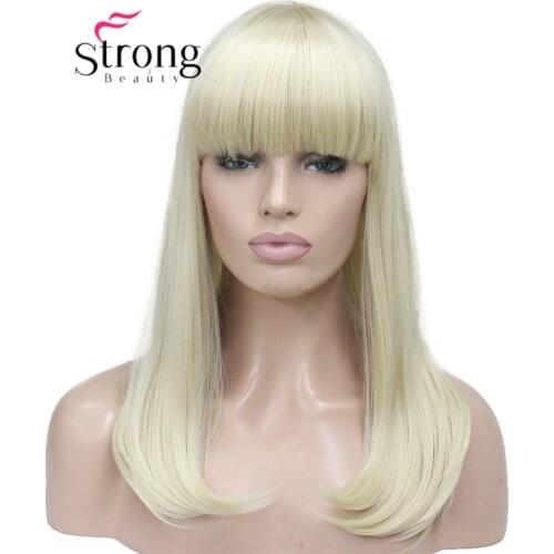 StrongBeauty Heat Ok Dot Skin Top Under Shoulder Blonde tip Bangs Long Straight Syntheic Wig Womens Hair Wigs