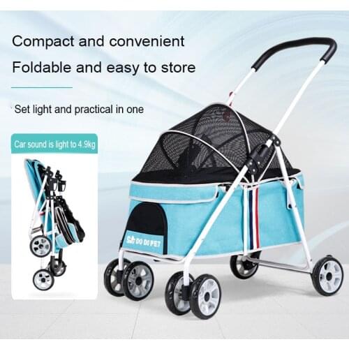 Pet Cart Light Breathable Foldable Medium Dog Outdoor Products Cat Stroller Four Wheeled Brake Cart For Pet Outdoor Pet Products