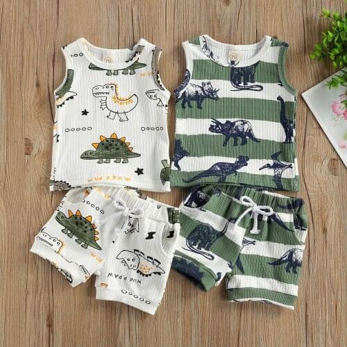 Pudcoco 0-3Y 2Pcs Toddler Summer Lovely Baby Girls Clothes Sets Cartoon dinosaur Short Sleeve Top+ Elastic Pants Outfit