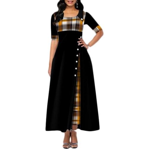 Plus size 4xl 5xl Women Elegant Long Party Dresses Irregular Ladies Vintage Button Woman Dress Patchwork A-Line office 2019