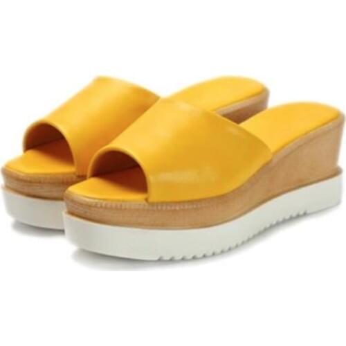 Lady Cheap Solid Okobo Anti-skip Thick High Heels Plus Size42 43 Sandals Sipper Girls Casual Beach Summer Shoes Flip Flops Green