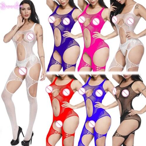 Sexy Fishnet Lace Open Cup Crotch Suspender Cut Out Bodystocking Nightwear Catsuits Women Underwear Costume Jumpsuit Garter Belt