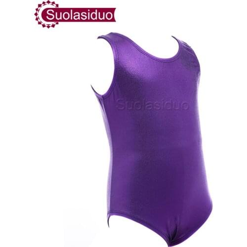 Girls Purple Ballet Dance Leotards Children Pink Lycra Spandex Dancewear Shiny Metallic Gymnastics Suits for Kids