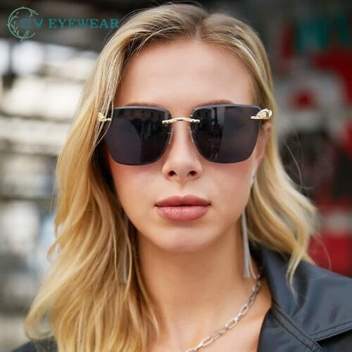New metal leopard fashion sunglasses female rimless lightweight comfort luxurious brand outdoor party good quality eyeglasses