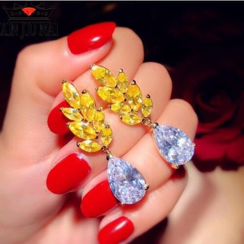 2020 light wild luxury retro golden wheat ears water drop female fashion Golden yellow crystal water drop earrings silver pin