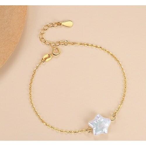 ELESHE Elegant Temperament Star Pearl Bracelets 925 Sterling Silver 18K Gold Plated Chain Bracelet For Women Wholesale Jewelry