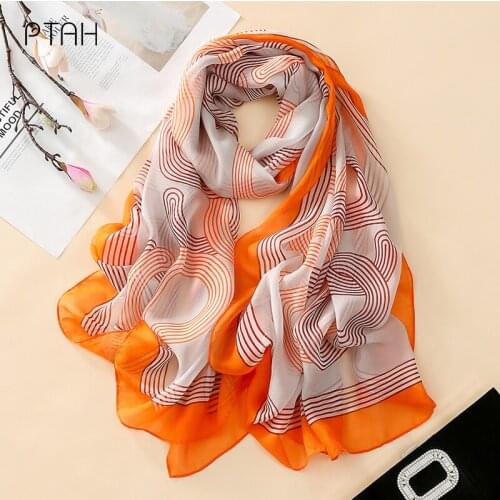 [PTAH] Women Scarves Softer 100% Mulberry Silk Wool Shawl Wrap Scarf Comfortable Stole Autumn Winter Temperament Scarf 200*60cm