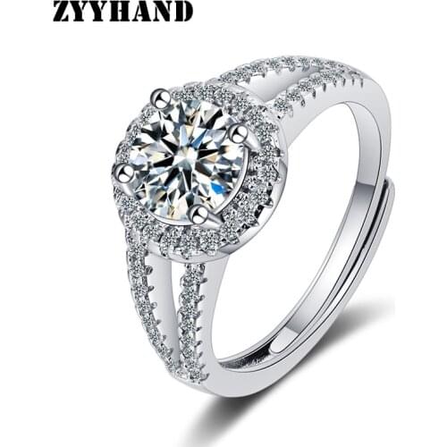Platinum-Plated Women Wedding Adjustable Ring AAA Zircon Simple Style Clean Stone Girl Luxury Engagement Finger FreeSize Jewelry