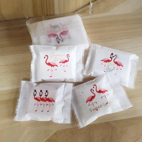 100pcs Flamingo Handmade Cookies Bags Sweet Love Gift Bags Mooncake Package Sealing Bag for Birthday Wedding Party Supplies