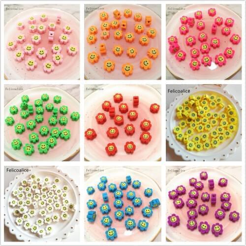 1000pcs Smiley Face Flowers Polymer Clay Shape Spacer Beads For DIY Handmade Jewelry Craft Accessories 10mm