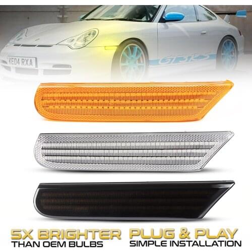 2 Pcs Dynamic Amber LED Car Side Marker Turn Signal Sequential Blinker Light For Porsche Boxster 986 996 911 Carrera Turbo Targa