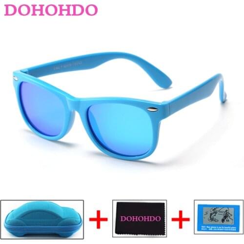 DOHOHDO Polarized Children Sunglasses Kids TR90 Glasses Mirror Blue Coating Rubber Boys Girls Sunglasses With Case Oculos De Sol