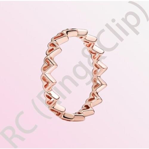 2020 Spring New Authentic 100% S925 Sterling Silver Rings Rose Gold Freehand Hearts Rings for Women DIY Anniversary Jewelry Gift