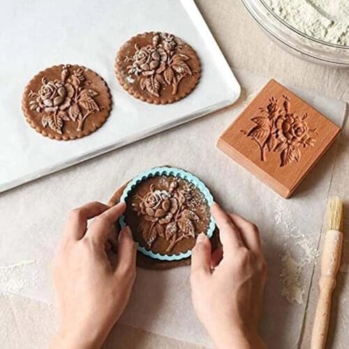 3D Wooden Rose Flower Gingerbread Cookie Mold DIY Chocolate Cake Mold Kitchen Pastry Making Gift Natural Log Small Accessories