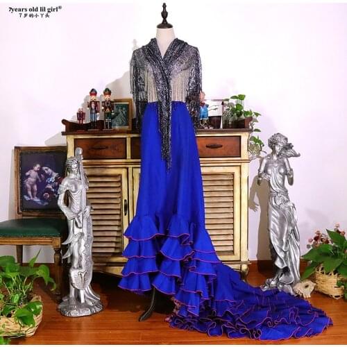 7years Old Lil Girl Spanish Flamenco Bata Dress Multilayer Festival Skirt Cotton For Women CWQ02