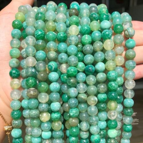 Mint Gree Fire Agates Cracked Onyx Stone Beads Round Loose Beads For Jewelry Making 15'' Strand 6/8/10mm DIY Bracelets Necklaces