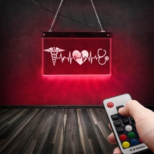Healthcare Heartbeat Decorative Nursing LED Wall Sign Medical Healthy Clinic Office LED Open Sign Caduceus RN Registered Gift