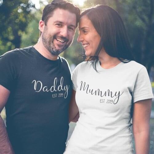 Daddy Mummy T-shirts Casual Couples Pregnancy Announcement Tshirt New Fashion Men Women Reveal Matching Parents Cotton Tops Tees