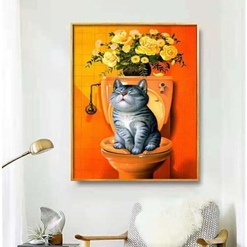 GATYZTORY 60*75cm Painting by numbers for adults Toilet cat Picture paint by numbers for home decoration