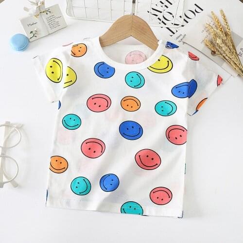H960 Summer 2021 New Cute Boys And Girls Printing T-Shirt Breathable Fabric Fashion Cartoon Printing ChildrenS Clothing