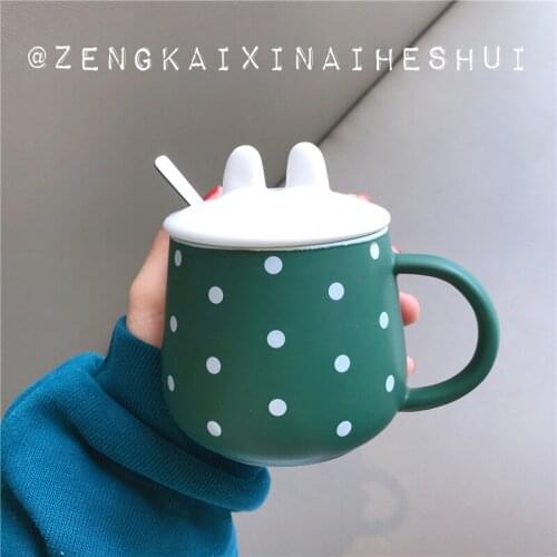 Creative wave dot personality ceramic mug with lid spoon coffee cups office home breakfast milk tea cup for girlfriend gift